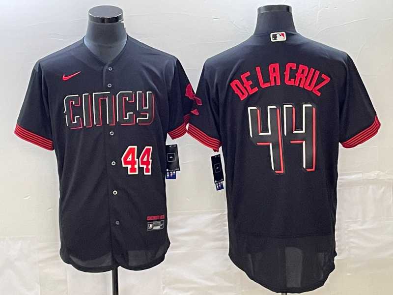 Mens Cincinnati Reds #44 Elly De La Cruz Number Black 2023 City Connect Cool Base Stitched Jerseys->cincinnati reds->MLB Jersey